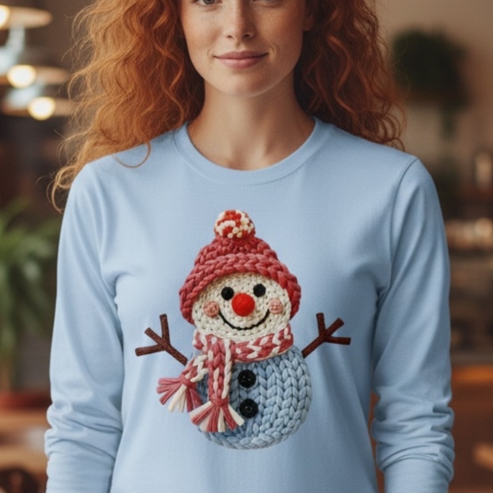 Christmas Faux Yarn Snowman T-shirt Long sleeve S M L XL XXL Custom made blue